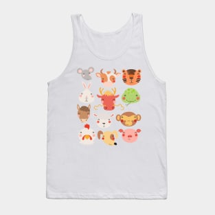 12 Chinese Zodiac Animals Cute Kawaii Colorful Tank Top